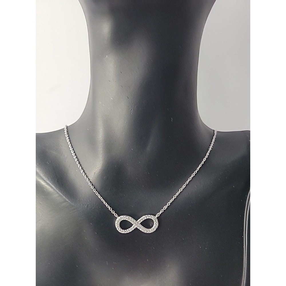 Vintage Infinity Symbol Necklace Silver Tone Pave Crystal‎ Pendant Minimalist